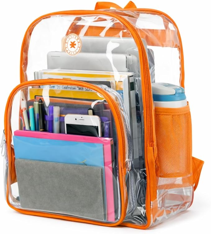 K-Cliffs Large Transparent Backpack Clear Heavy Duty School Bag Durable Student Bookbag See Through Vinyl Daypack Workbag