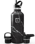 IRON °FLASK Camping & Hiking Hydration Flask with Straw, BPA-Free Insulated Stainless Steel Sports Water Bottle - 32 oz Black Marquina