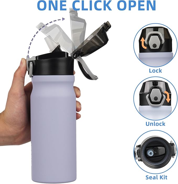 BJPKPK Water Bottle with Straw 18oz Insulated Water Bottles Reusable Stainless Steel Metal Thermal Flask with Leak Proof Lockable Lid and Carry Handle,Iceberg