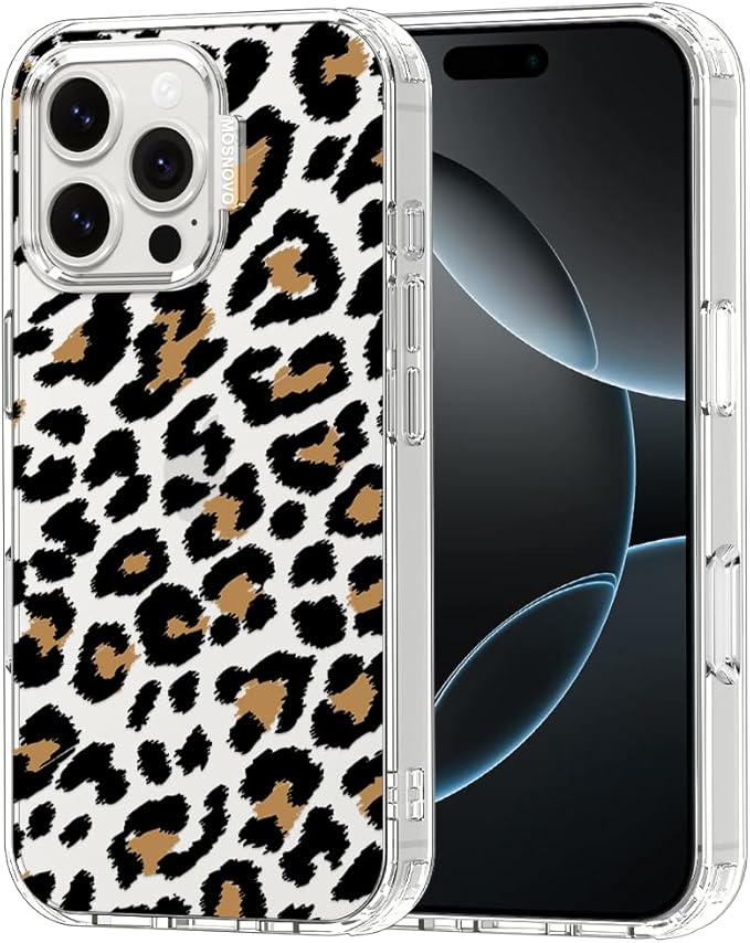 MOSNOVO Case for iPhone 16 Pro Max, [Buffertech 6.6ft Military-Grade Drop Protection] [Anti Peel Off Tech] Clear TPU Bumper Phone Case Cover Design - Leopard Print