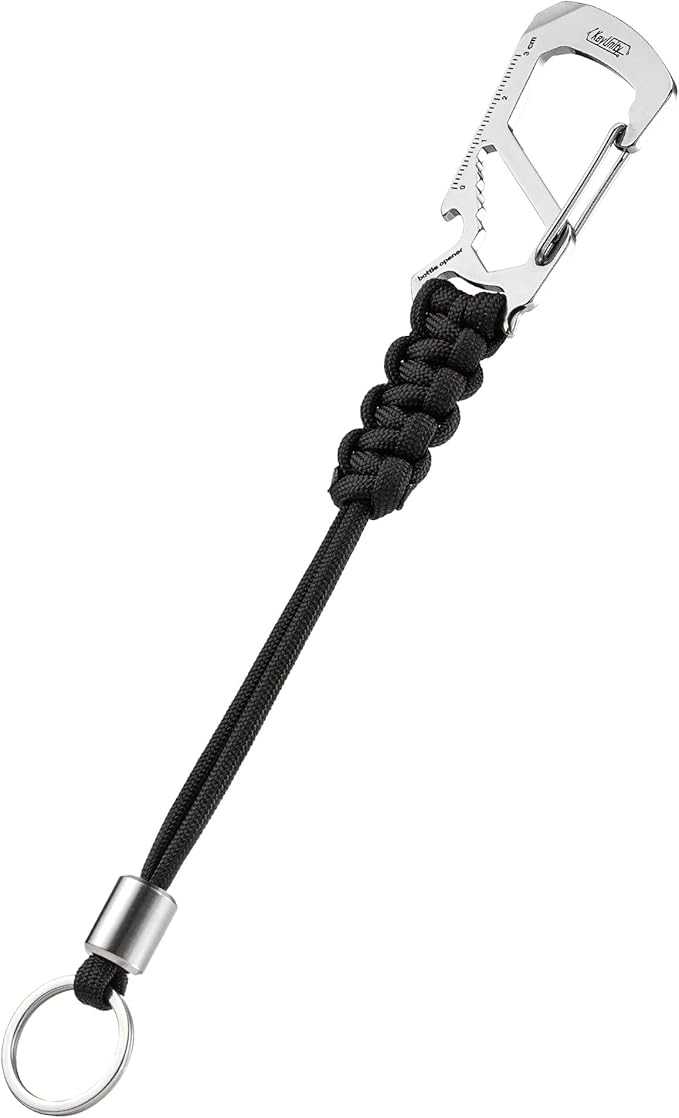 KeyUnity KC04 Paracord Keychain Carabiner Clip, Braided Lanyard with Stainless Steel Key Ring and Bead for Hanging Bottles