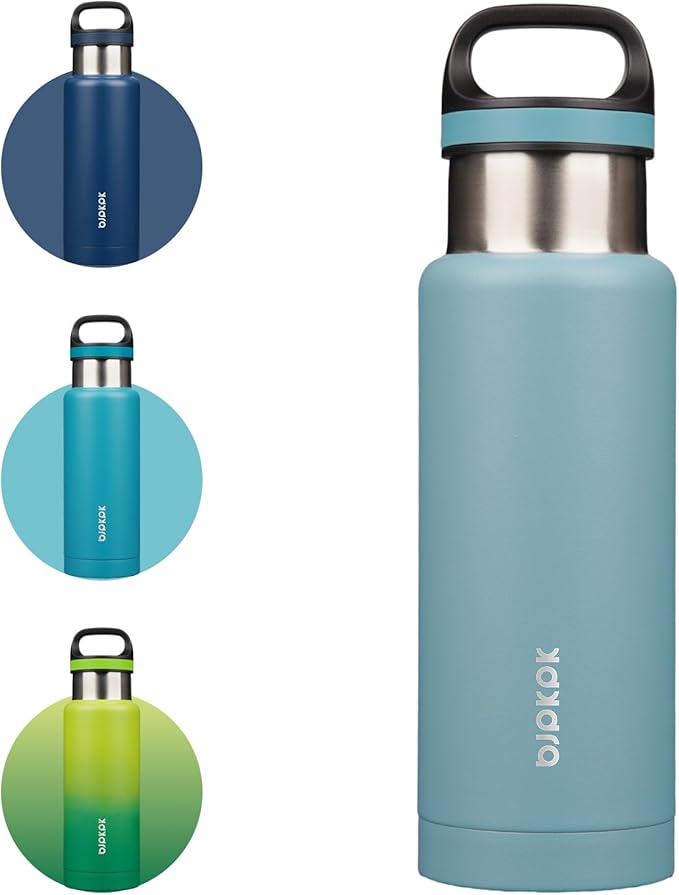 BJPKPK Insulated Water Bottle 18OZ Stainless Steel Water Bottle with Handle Double Walls Vacuum Insulated BPA Free Flask, Light Blue