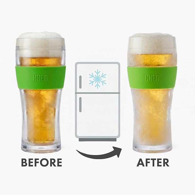Frozen Pint Beer Glasses - Freezable Mugs Freeze Chiller, Birthday Gifts Him, Men, Dad, Guys, Cooling Cups 12oz Unbreakable Tritan Acrylic, Double Walled Insulated Glass Gift, Iced Coffee Tumbler