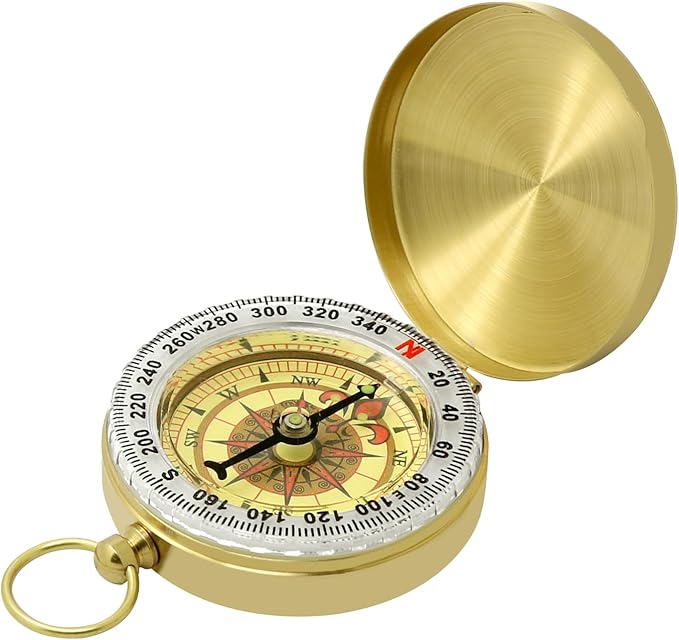 Waterproof Brass Compass for Hiking, Survival & Navigation – Large Dial Pocket Compass with Keychain Loop, Ideal Metal Brujula de Mano for Kids, Scouts, Hunting & Compass Gifts for Men
