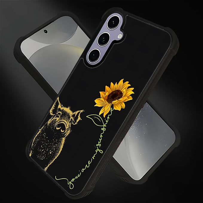for Samsung Galaxy S24 S25 Case, Pig Sunflower Yellow Sunshine Pattern Graphic Design Girl Boy Soft Silicone Hard Acrylic Shock Protection for Samsung Galaxy S24 S25