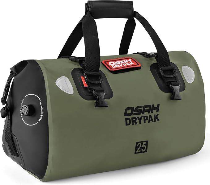 OSAH DRYPAK Waterproof Duffel Bag - Motorcycle Dry Bag Tail Bag with Large Storage Space, Waterproof Luggage Duffle Bags with Outer Mesh Zipper Pocket for Camping, Kayaking, Fishing & Traveling