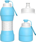 Collapsible Lightweight 20oz Water Bottle, Food-Grade Silicone BPA Free, Foldable Portable Leak Proof Office Travel Cycling Sports Outdoor Water Bottle with Vertical Hook (blue, long nozzle)