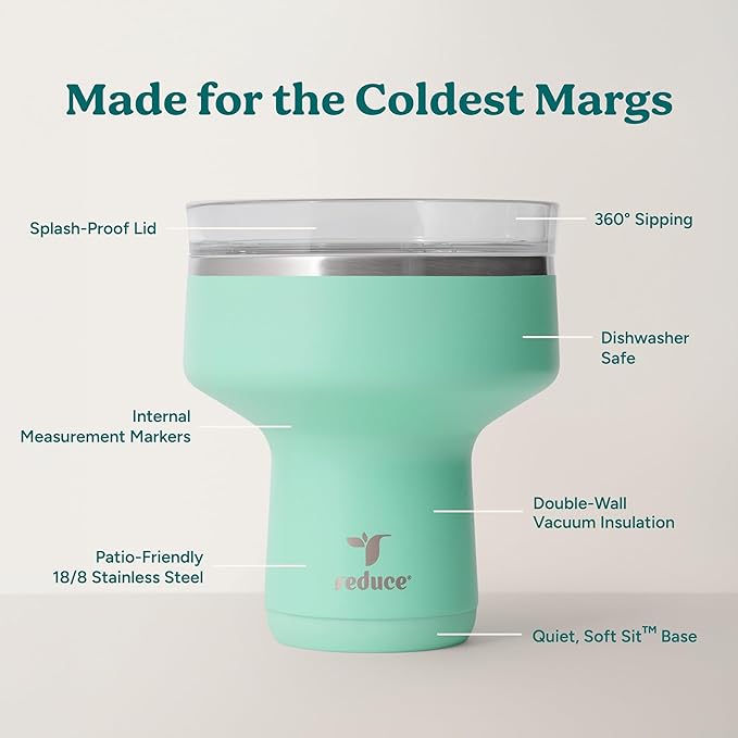 REDUCE Saltini 16oz Cocktail Tumbler - Insulated Margarita Tumbler with Lid-Keeps Drinks Cold for 10 Hours-360 Sippable Martini Glass Alternative-Shatterproof Perfect for Parties - Multicolor - 4 Pack