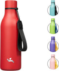 Konokyo Insulated Water Bottle with Strap,18 oz Double Wall Stainless Steel Vacuum Bottles Metal Water Flask,Red