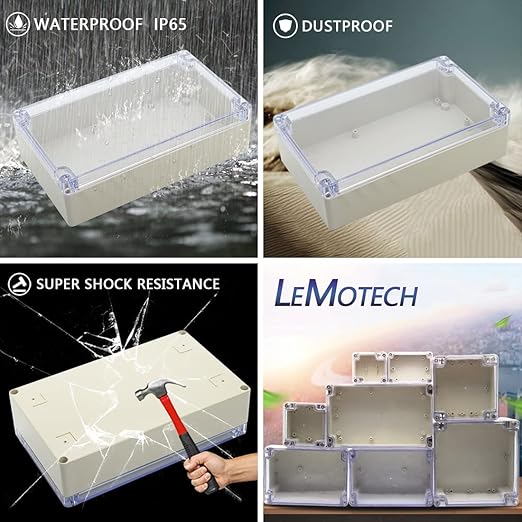 LeMotech ABS Plastic Junction Box Dustproof Waterproof IP65 Electrical Enclosure Box Universal Project Enclosure Grey with PC Transparent Clear Cover 8 x 4.7 x 2.2 inch（200 x120 x56 mm）