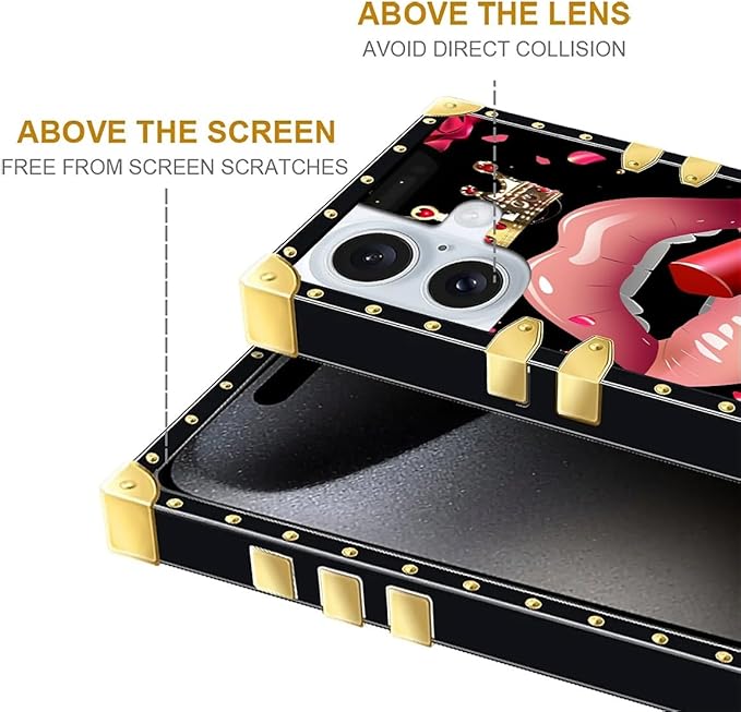 Compatible with iPhone 16 Plus Case, Glitter Red Rose Queen Leopard Lipstick Luxury Golden Decoration for Girl Women Soft TPU Shockproof Protective Hard PC Back