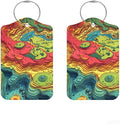 2Pcs Topographic Art Luggage Tags for Suitcases, 2.83x4.53 Abstract Map ID Labels with Privacy Cover, Colorful Layered Style Bag Tags for Backpacks, Travel Essentials for Men & Women, 2 Pack