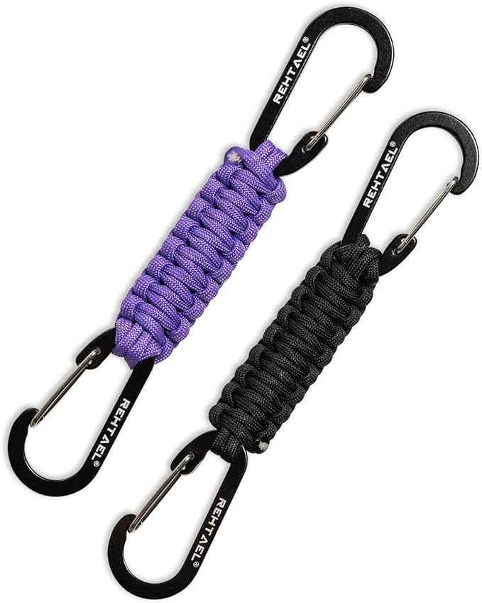 Paracord Braided Carabiner Keychain Lanyard Strap, Hanger Stroller Hook w/2 Carabiner Clips for Water Bottle Backpack