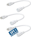 DEWENWILS 3-Pack 2FT Heavy Duty Extension Cord, 16 AWG SJTW Weatherproof Power Cable for Indoor, 3-Prong Grounded Plug for Holiday Decor/Home/Garden, ETL Listed, White