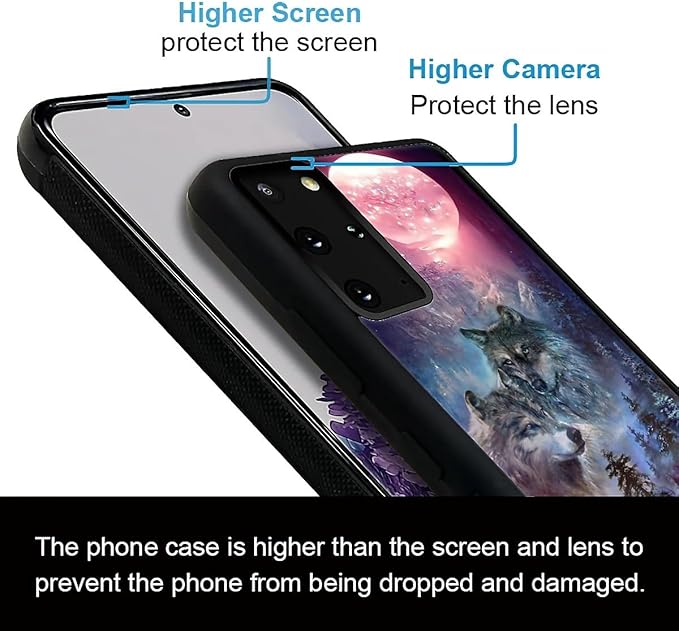 for Samsung Galaxy S20 Plus Case, Star Two Wolfs Howling Pattern Graphic Design Girl Boy Soft Silicone Hard Acrylic Shock Protection for Samsung Galaxy S20 Plus