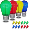 Jslinter Colored String LED Light Bulbs - 1 watt Plastic Outdoor Indoor S14 Bulbs for Christmas String Light Replacement - Shatterproof - E26 Base - 16Pack - Red/Blue/Yellow/Green