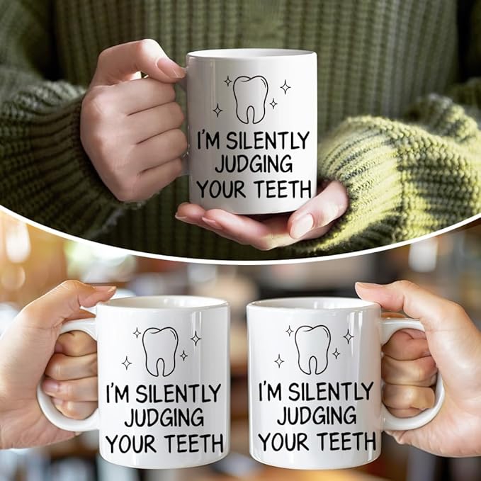 RZHV I'M Silently Judging Your Teeth Funny Coffee Mug, Thank You Birthday Gifts for Dentists Nurses Dental Assistants Hygienists, Graduation New Job Promotion Gifts for Dental Students Coworker Friend