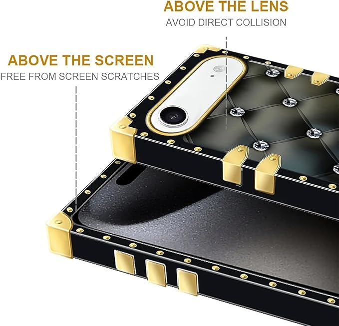 for iPhone 17 Air Case Luxury Golden Decoration for Girl Women Soft TPU Shockproof Protective Hard PC Back for iPhone 17 Air Crazy Pattern Shiny Black Sofa Crystal