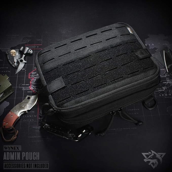 WYNEX Tactical Molle Admin Pouch of Double Layer Design, Admin Pouches Molle Attachment Military Medical EMT Organizer with Map Pocket EDC EMT Pack IFAK Tool Holder Universal U.S.A Patch Included