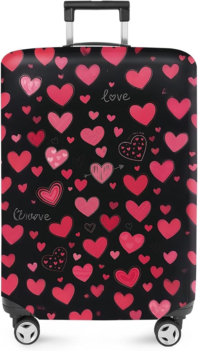 ANNA QUEEN Heart Pattern Luggage Cover, Love Theme Suitcase Protector, Stretchable Washable Travel Cover for 32-34 Inch Luggage