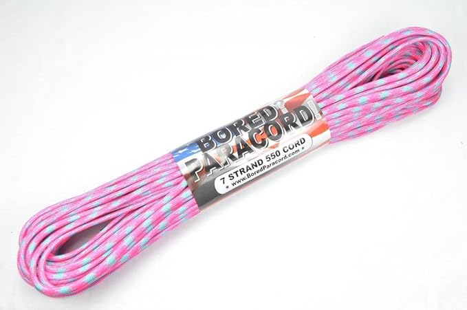 BORED? PARACORD! 550 lb Paracord – Ideal for Crafting, DIY Projects, Camping, Military & Active Outdoors – 300+ Colors – Tactical Parachute Cord Type III – Strong - Cotton Candy 50 Feet
