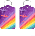 2Pcs Retro Airplane Luggage Tags for Suitcases, 2.83x4.53 Vintage Rainbow ID Labels with Privacy Cover, Aesthetic Travel Bag Tags for Backpacks, Graduation Gift for Pilot Flyers, Set of 2