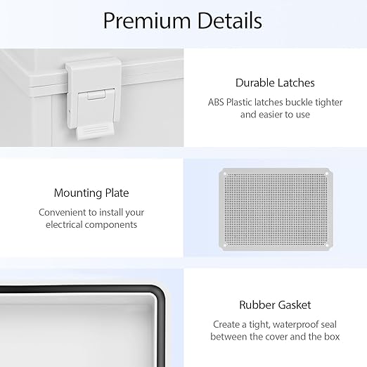 Electrical Box, IP65 Waterproof Dustproof ABS Plastic Enclosure, Outdoor and Indoor Project Box Hinged Cover with Mounting Plate Wall Brackets, Outer Dimension 15.7"x 11.8" x 7.1", Grey