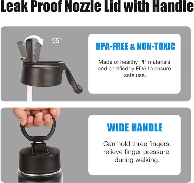 Volhoply 24 Ounce Insulated Water Bottle With Straw Lid,Stainless Steel Wide Mouth Sport Bottles With Handle,Double Wall Vacuum Cups Keep Cold,Reusable Travel Thermal Cups For Holder,Gym(Black,1)