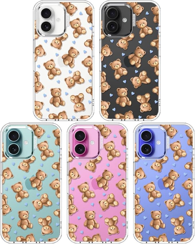 MOSNOVO for iPhone 16 Plus Case, Shockproof Military-Grade Protection 6.6ft Drop Tested, Clear Phone Case for iPhone 16 Plus, Teddy Mood Design