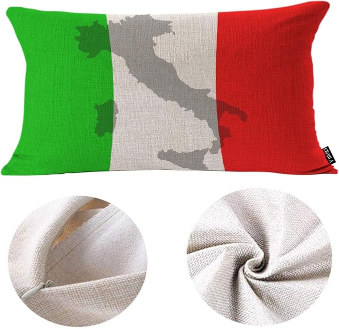 EKOBLA Decorative Cushion Cover Italian Flag Europe Country Red Green White Territory Travel Lumber Pillow Cases for Outdoor Square Couch Chair Cushion Cover Cotton Linen 12x20 Inches