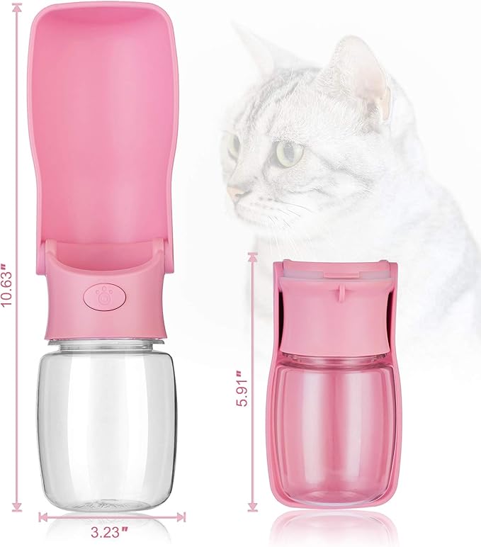 Portable Dog Water Bottle, Foldable Dog Water Bottle Leak Proof Dispenser for Puppy Small Medium Large Dogs, Pet Drink Cup for Walking Hiking Traveling(Pink,12oz)