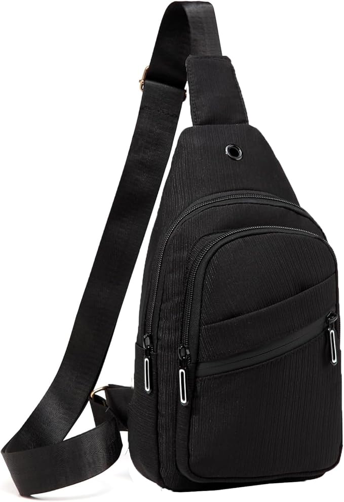 AOSTIHOT Crossbody Small Sling Backpack Sling Bag for Women, Chest Bag Daypack Crossbody for Travel Sport Running Hiking Black White