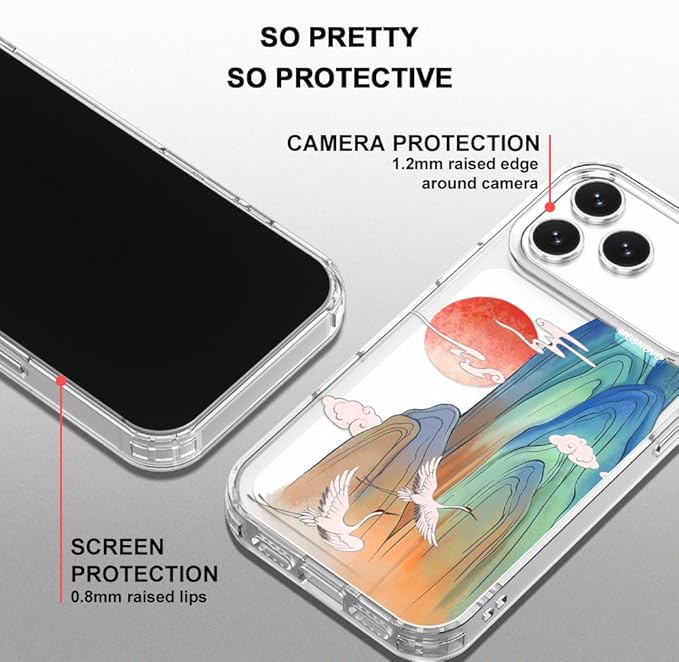 MOSNOVO for iPhone 17 Pro Max Case, Shockproof Military-Grade Protection 6.6ft Drop Tested, Camera Control, Clear Phone Case for iPhone 17 Pro Max, Celestial Cranes Design