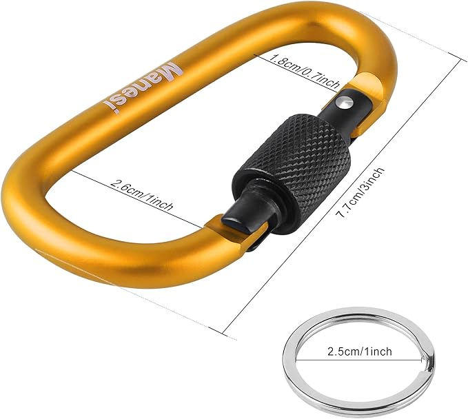 10 Pack Aluminum D Ring Key Rings Clips Locking Carabiner for Camping Fishing and Outdoor Use，Clips with Screw Gate Multicolored