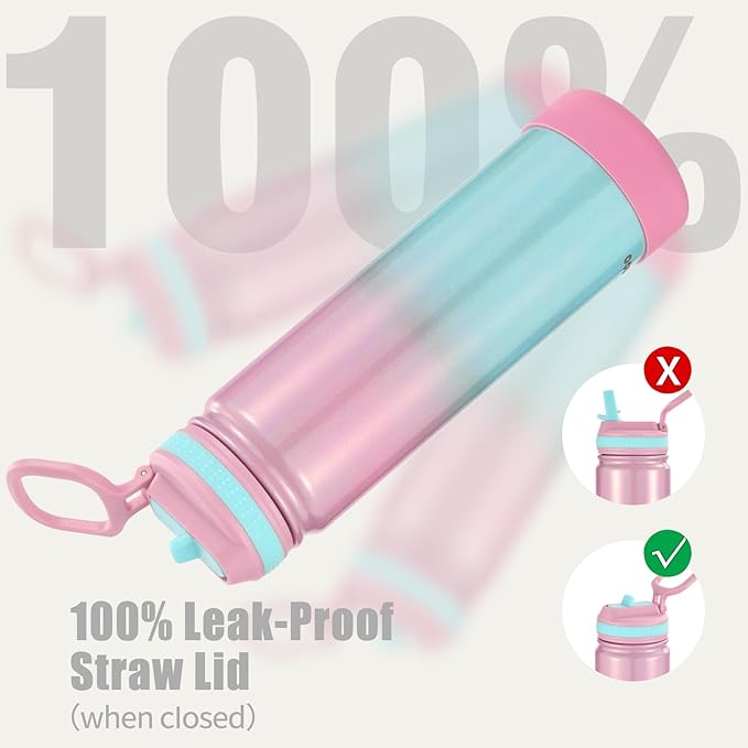 Insulated Stainless Steel Water Bottle with Straw, Ceramic-Lined, BPA-Free & Leak-Proof, 24 oz, Guava