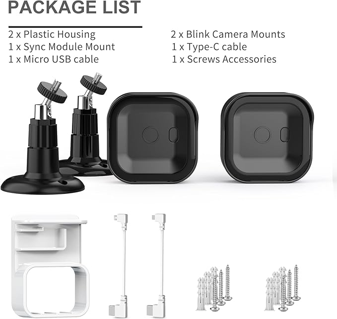 Blink Outdoor 4th Gen Camera Mount, 2Pack Weatherproof Housing and 360 Degrees Adjustable Bracket with Sync Module Mount for Blink Outdoor Camera System (Black, Cameras not Included)