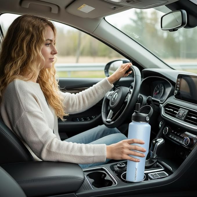 SENDESTAR 32oz Stainless Steel Water Bottle(Cold for 48 Hrs, Hot for 24 Hrs),Double Wall Vacuum Insulated Bottle with Straw Lid, Spout Lid and Flex Cap, Fit in Any Car Cup Holder,Laser Blue