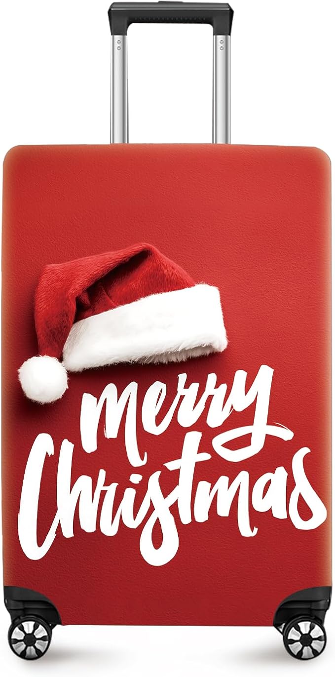 ANNA QUEEN Merry Christmas Luggage Cover, Santa Hat Holiday Design Suitcase Protector, Stretchable Washable Travel Sleeve for 20-22 Inch Luggage