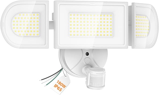 Olafus 180W Motion Sensor Outdoor Lights, 18000LM Dusk to Dawn LED Flood Lights Outdoor Wired, 6500K Daylight Motion Lights for Outside, IP65 Waterproof Exterior Security Light, White