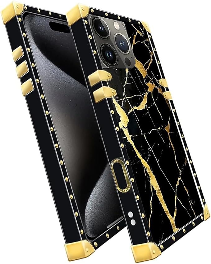 Compatible with iPhone 16 Pro Max Case, Black Gold Marble Nature Luxury Golden Decoration for Girl Women Soft TPU Shockproof Protective Hard PC Back