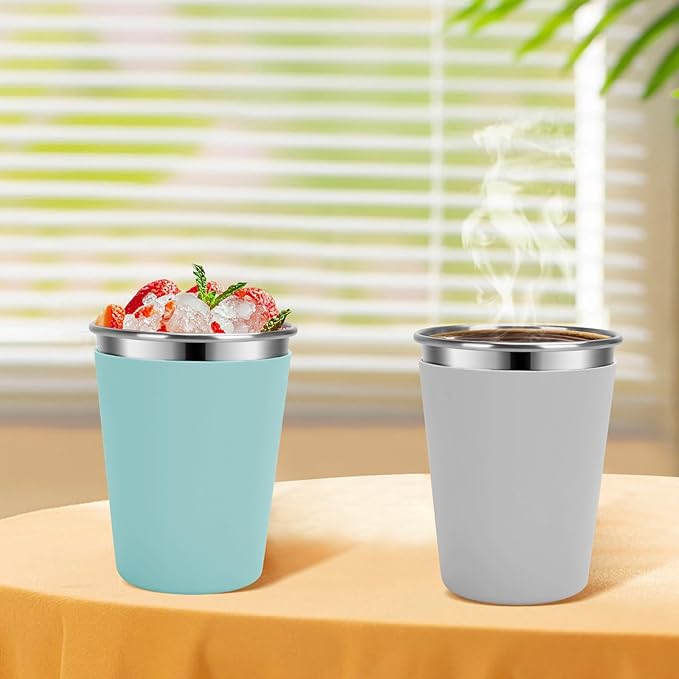 Kids Cups with Straws and Lids Leak Proof, 12oz Stainless Steel Cups for Kids Toddlers, Spill Proof Cup Stainless Steel Kid Cup with Lids for Home School, Outdoor, 4 Pack