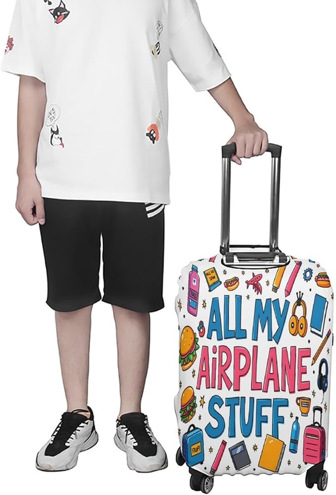 Airplane Travel Essentials Stretch Luggage Cover, Washable Suitcase Protector Fits 26-28in Cases, Secure Fit for Carry On Checked Bags, Travel Essentials