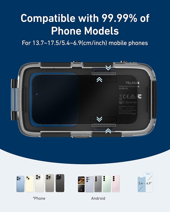 TELESIN Universal Underwater Phone Case for Snorkeling and Diving Waterproof Housing for Photo & Video Handle Grip for iPhone 7-17 Pro/Pro Max/Plus/Mini, Galaxy S10-S26 Ultra/Plus and Most Phones