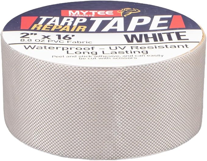 Mytee Products 2" x16' White Vinyl Tarp Repair Tape Kit – Heavy Duty 8.8oz Peel & Stick Waterproof Patch for Canvas, Tent, Awning, Boat Cover, RV & Truck Tarps, UV Resistant