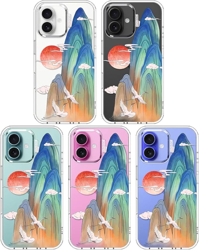 MOSNOVO for iPhone 16 Plus Case, Shockproof Military-Grade Protection 6.6ft Drop Tested, Clear Phone Case for iPhone 16 Plus, Celestial Cranes Design