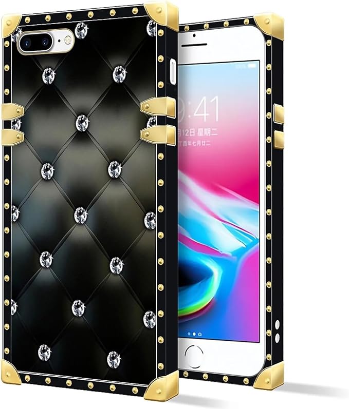 Compatible with iPhone 8 7 SE Case, Shiny Black Sofa Crystal Luxury Golden Decoration for Girl Women Soft TPU Shockproof Protective Hard PC Back for iPhone 8 7 SE