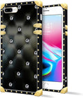 Compatible with iPhone 8 7 SE Case, Shiny Black Sofa Crystal Luxury Golden Decoration for Girl Women Soft TPU Shockproof Protective Hard PC Back for iPhone 8 7 SE