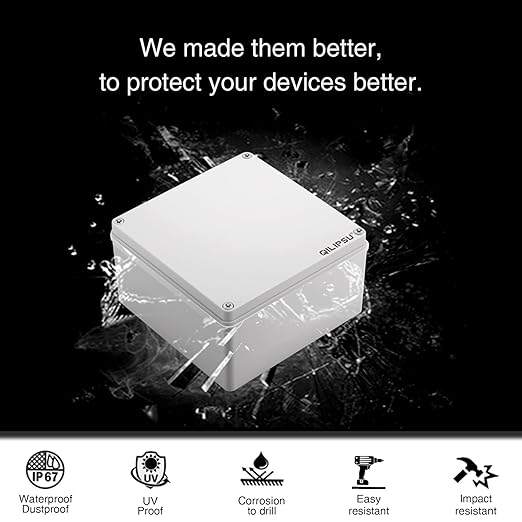 QILIPSU Outdoor Junction Box IP67 Waterproof Project Box ABS Plastic Weatherproof Electrical Enclosure Gray Cover (4.9"x4.9"x3")