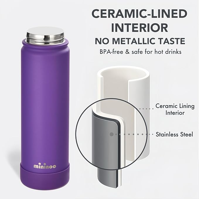 Insulated Stainless Steel Water Bottle with Straw, Ceramic-Lined, BPA-Free & Leak-Proof, 24 oz, Bright Violet