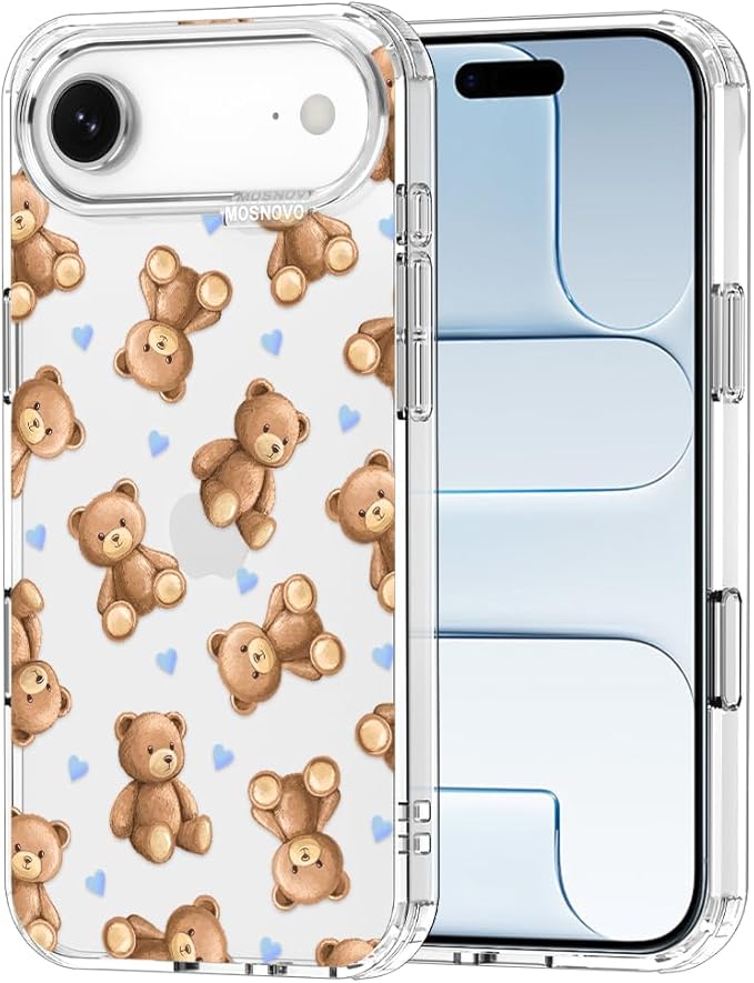 MOSNOVO for iPhone Air Case, Shockproof Military-Grade Protection 6.6ft Drop Tested, Camera Control, Clear Phone Case for iPhone 17 Air, Teddy Mood Design